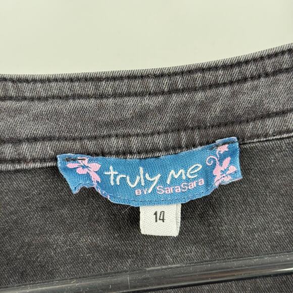 TRULY ME BY SARASARA Jumpsuit Girls Size 14 Gray Cotton Linen Stretch Tie Waist - Picture 3 of 13